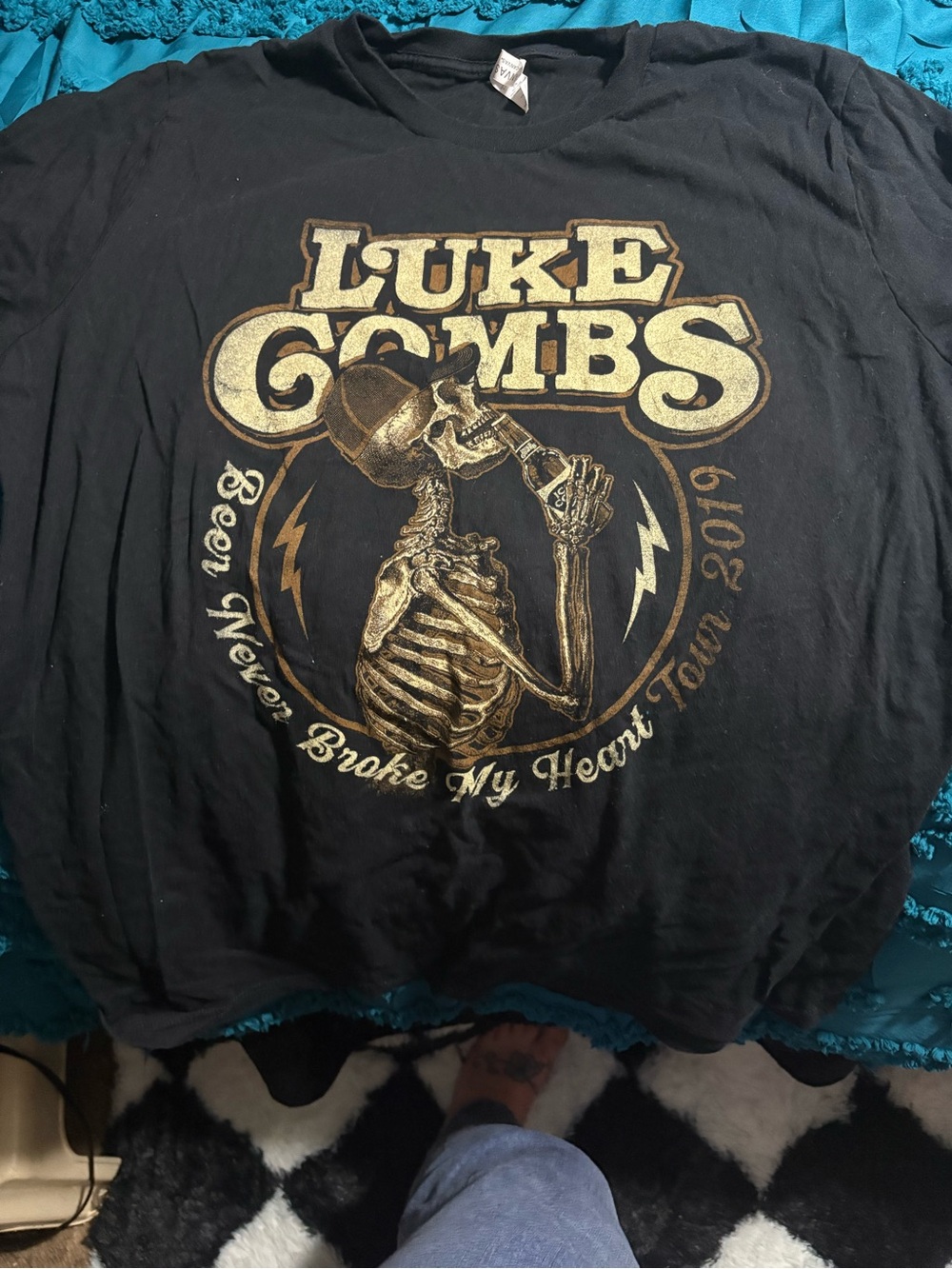 Luke Combs tour Graphic Tee - Gold Skeleton Design. Official merch